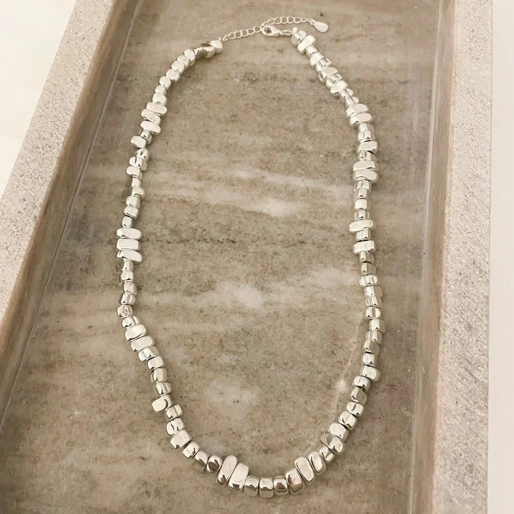 925 Sterling Silver Chunky Bead Necklace Stone Necklace Statement Necklace